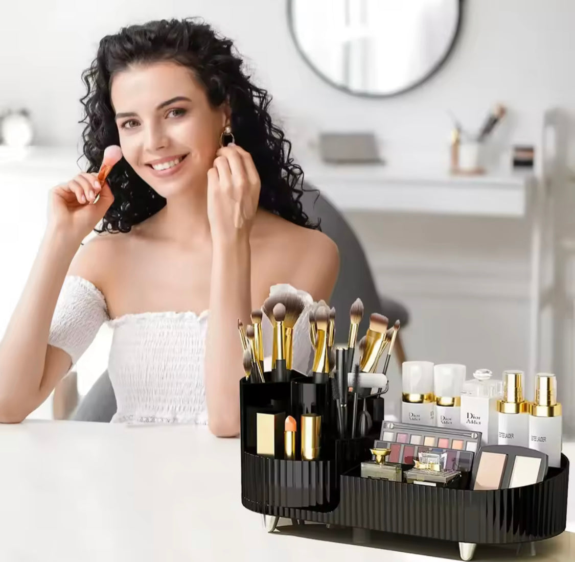 Cosmetic Storage Organizer With Spinning Brush Holder, Large Capacity Perfume Make Up Brush Holder, Makeup Sundries Storage Organizer Cosmetic Storage Organizer With Spinning Brush Holder, Large Capacity Perfume Make Up Brush Holder, Makeup Sundries Storage Organizer